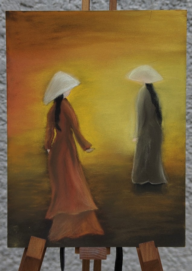 vietnamiennes dans le soleil couchant