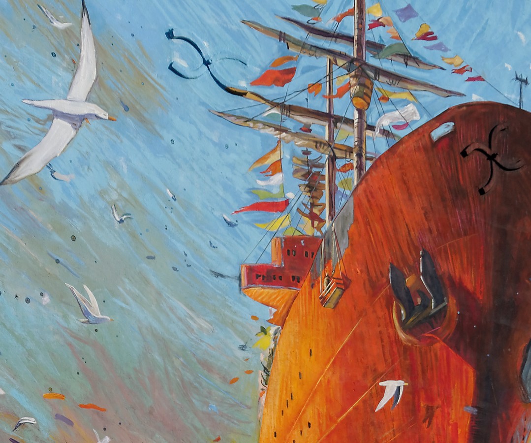 Fresque au 123 rue Anatole France à Brest - projet de Benjamen Flao l'Arsenal et la consturction navale