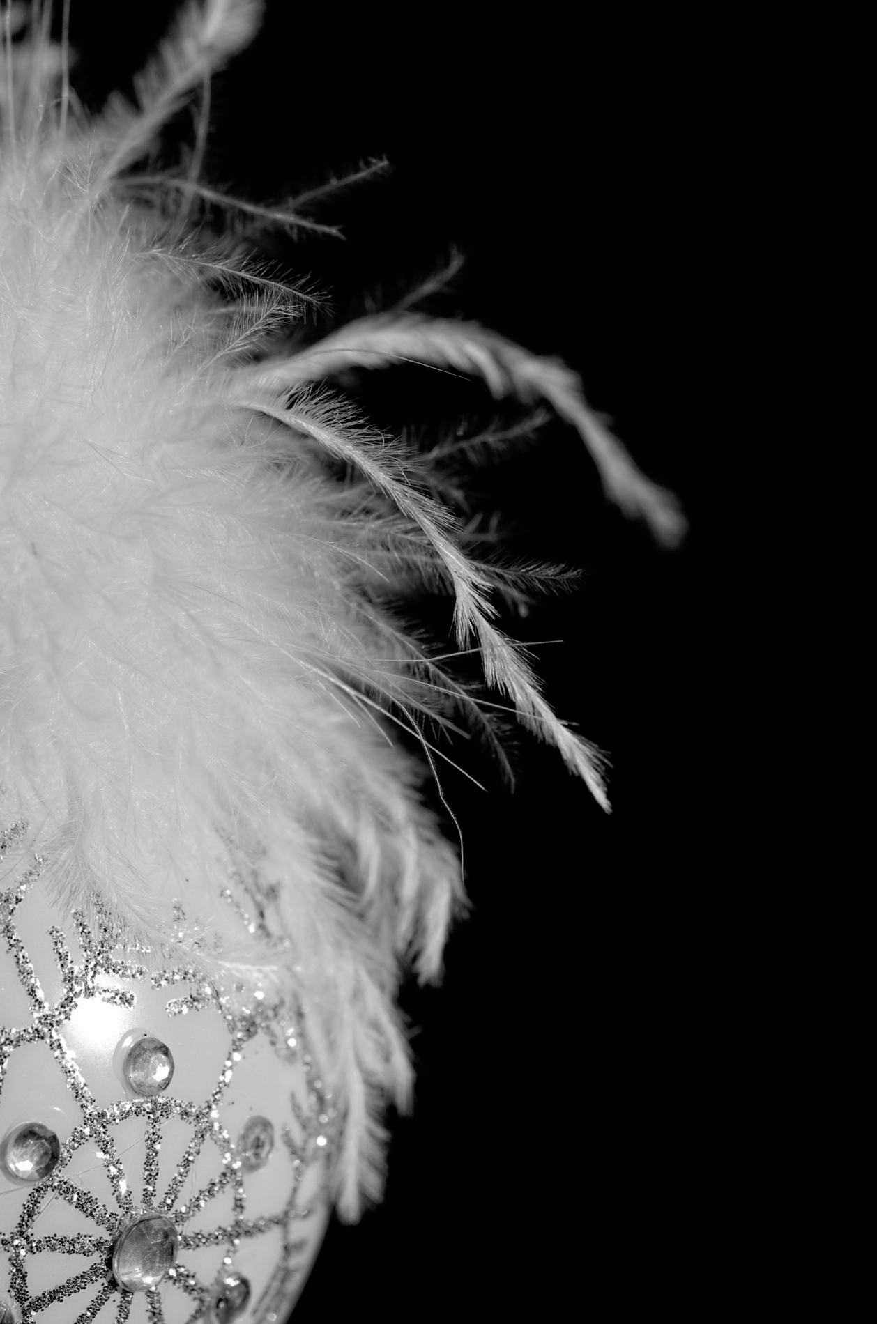 Noël, boule de noël, boule à plumes, boule de noël blanche, boule de noël à strass, noir et blanc,