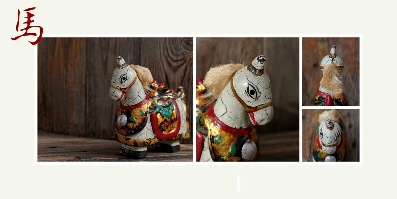 nouvel an chinois, nouvel asiatique, année du cheval, cheval de bois, nature morte,