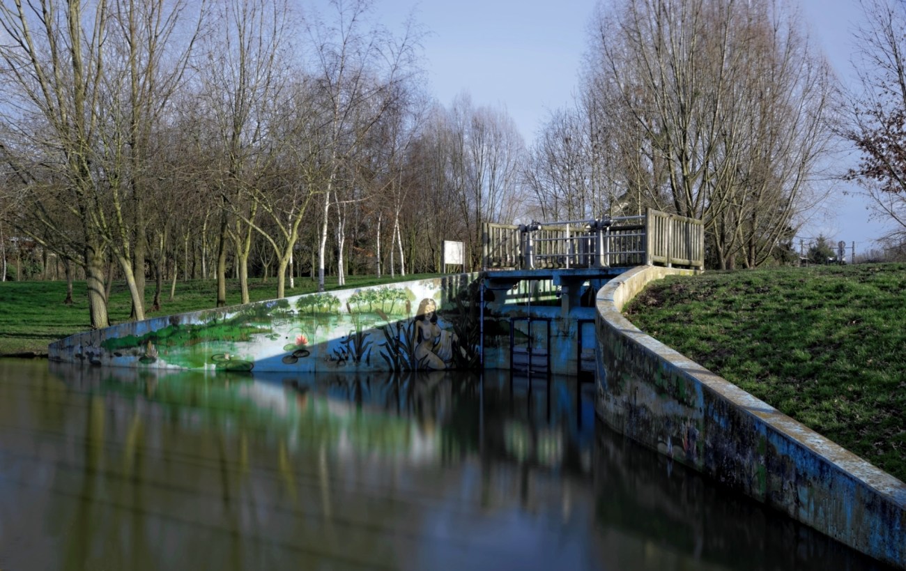pose longue, écluse, Balizy, Longjumeau, fresque murale, photo