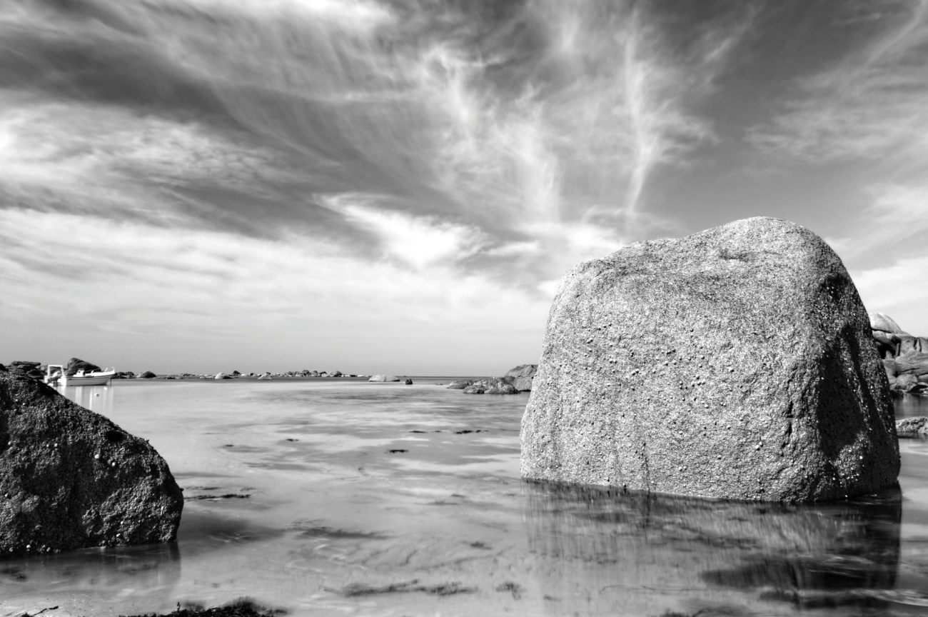 pose longue, NiezVran, rochers, Kerlouan, finistère, bretagne, noir et blanc, N&B