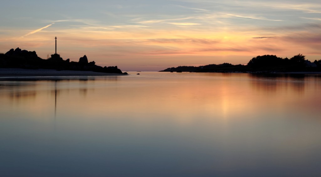 pose longue, baie de Guissény sur mer, coucher de soleil, 
