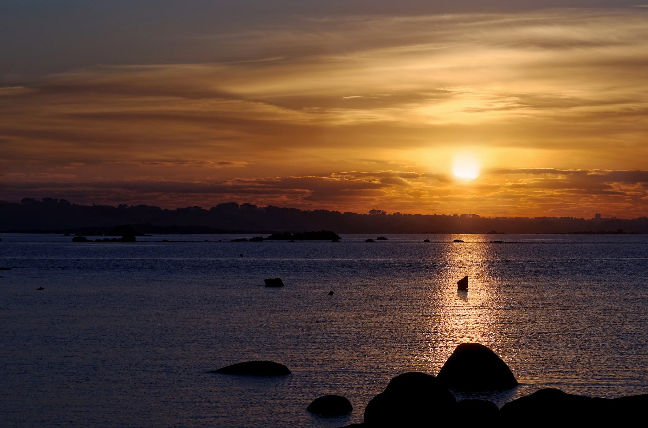 coucher de soleil Niez Vran, Ile aux Vaches, bretagne, finistère, Guissény