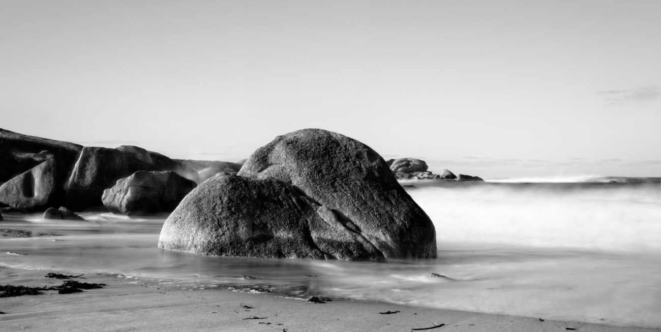 pose longue, rochers, noir et blanc, bretagne, finistère, Guissény