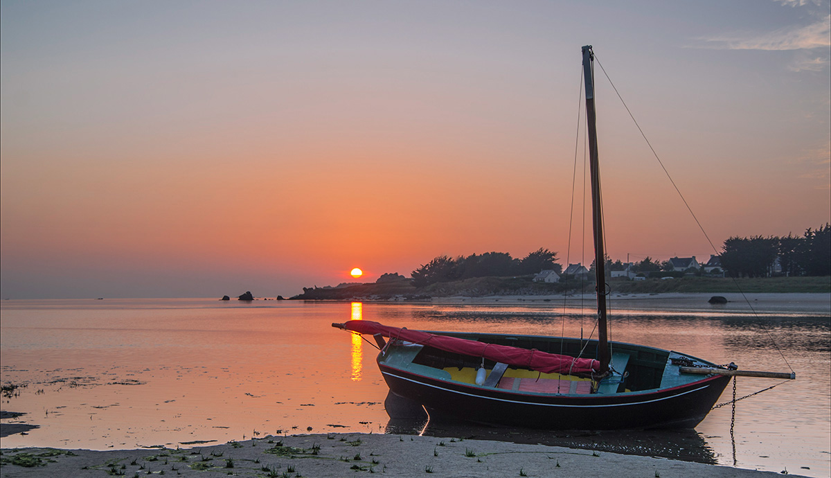 coucher de soleil baie et bateau, coucher de soleil, Guissény, finistère, bretagne