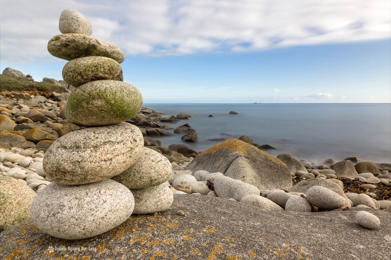 pose longue sur les galets à Beg Monon , Plouguerneau, Bretagne, finistère
