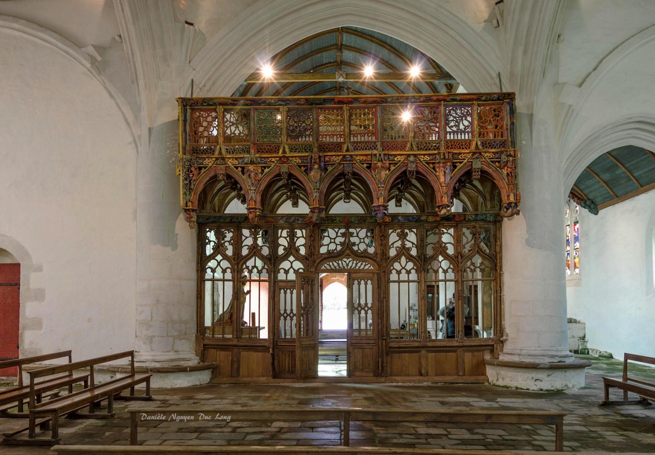 Chapelle Saint-fiacre Le Faouët, Bretagne, le jubé en bois polychrome côté choeur Chapelle Saint-fiacre Le Faouët, Bretagne, le jubé en bois polychrome côté choeur