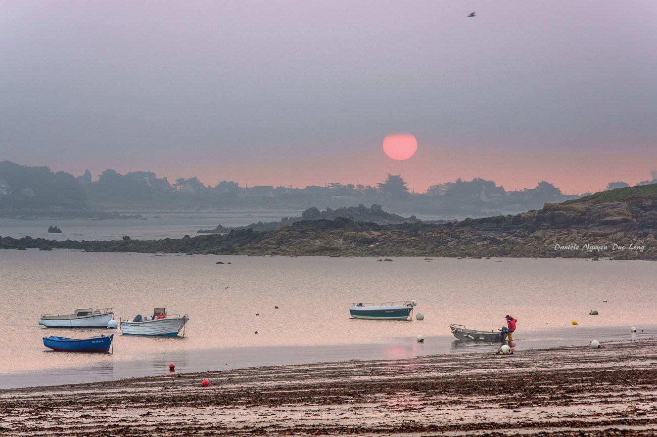 lever de soleil brumeux sur le port du Curnic, Bretagne, Finistère