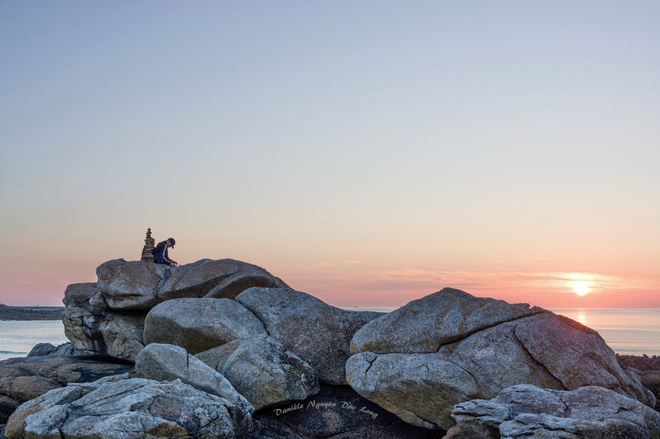 coucher de soleil, pointe de Dibennou, Finistère, Guissény, Bretagne 