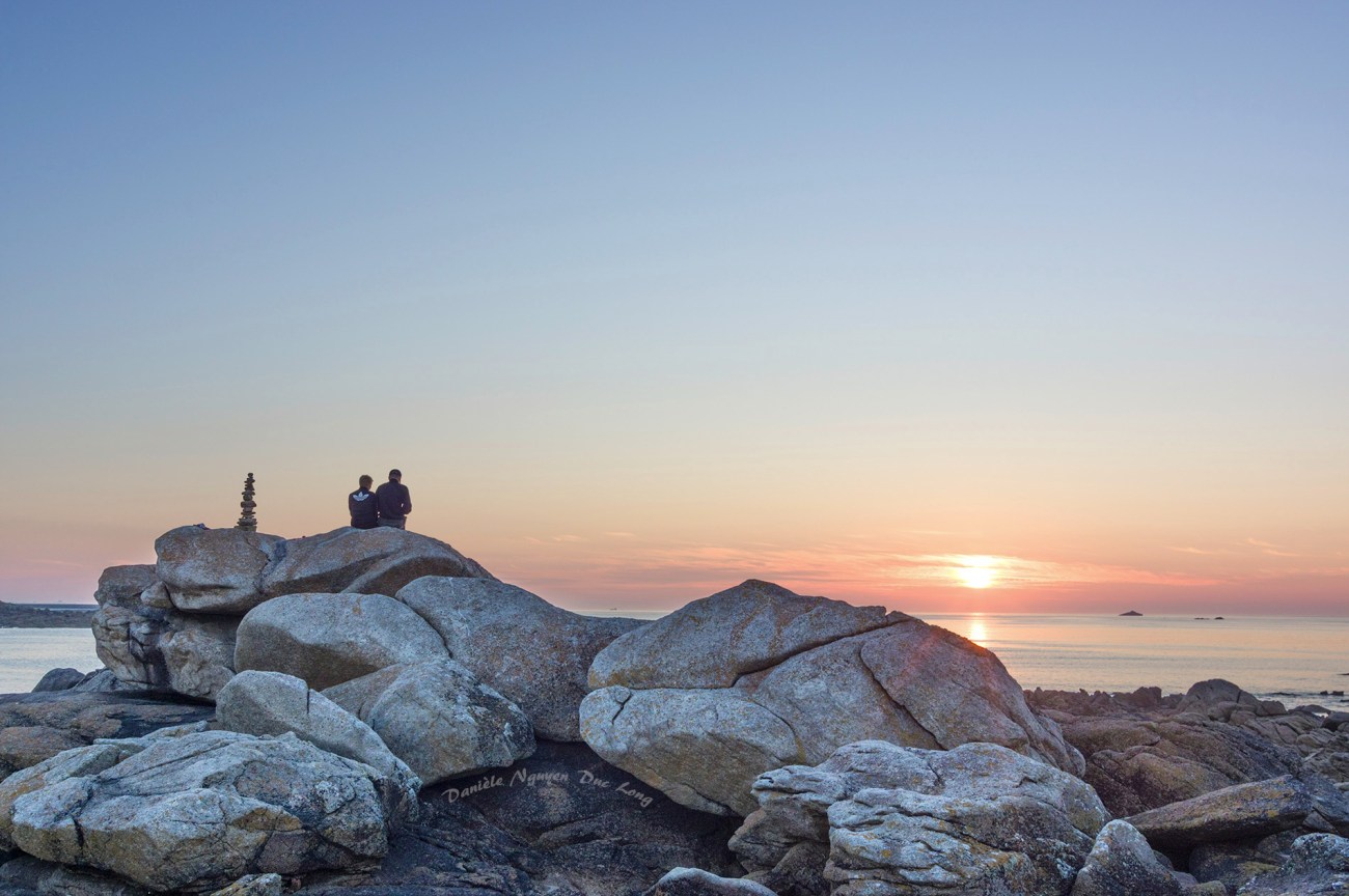 coucher de soleil, pointe de Dibennou, Finistère, Guissény, Bretagne 